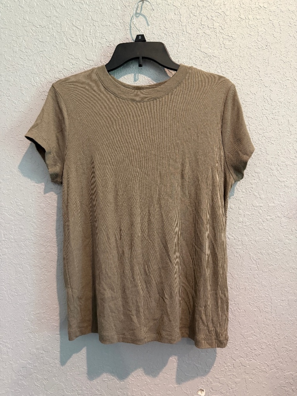 Tan Ribbed Short Sleeve Crew Neck